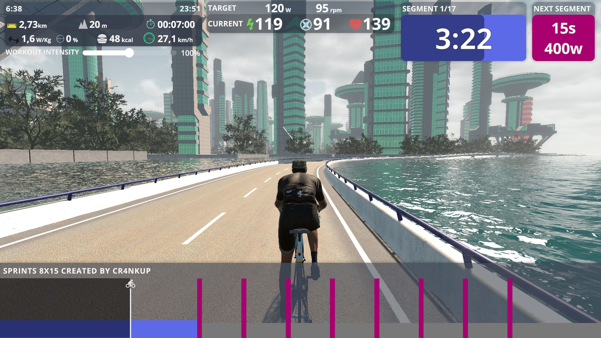 shows a virtual ingame cyclist doing a workout.