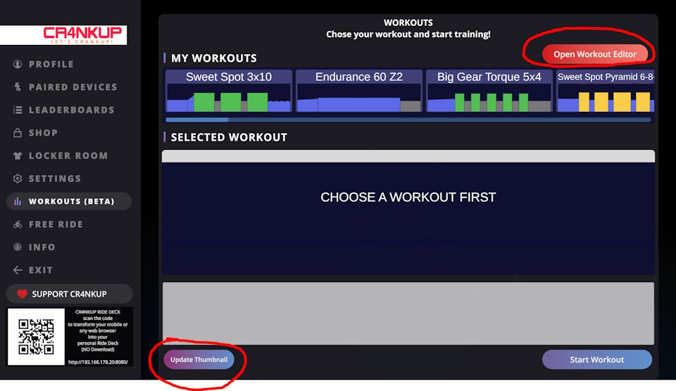 Picture of the Cr4nkup workout page showing the editor button.